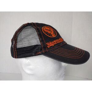 Jagermeister Black Trucker Mesh Back Hat Orange Logo Adjustable Snapback